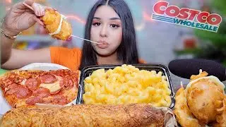 ASMR EATING COSTCO FOODS (chicken bake, mac n cheese, pizza, cheesy corn dogs) MUKBANG *whisper*