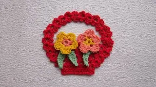 Цветы крючком *Листик крючком* Мотивы* Аппликация Корзинка для украшения* Crochet flower Leaf № 379