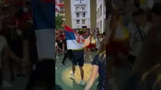 Djokovic celebrating the gold in the Olympic Village with the Serbian athletes
