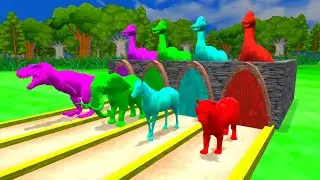 Fountain Crossing With Duck, Elephant, Dinosaur, Horse, Tiger | fountain crossing animals | kids