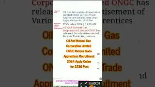 Oil And Natural Gas Corporation Limited ONGC Various Trade Apprentices vacancy2024 #short #education