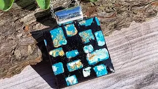 Painted wood tile pendant