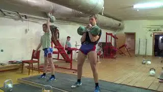 Гиревой спорт.Сброс-Заброс двух гирь на грудь 28кг: 50раз 1под