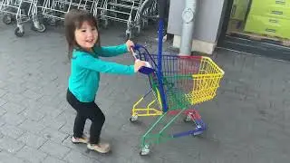 2-Year Old Pushes Shopping Cart to Get Groceries