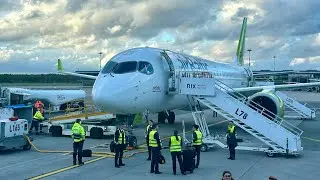 Beautiful Air Baltic Airbus A220 landing at Riga Latvia