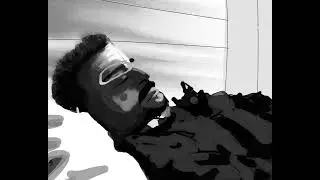 Digital painting grey tone infinite painter timelapse self portrait with cat