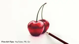 Drawing fruits:How to Draw Cherries With Color Pencils- Fine Art-Tips