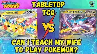 Can I Teach My Wife To Play Pokemon TCG? Surging Sparks Raging Bolt Vs Pikachu EX Tabletop Battle