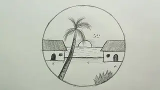 How to draw Circle Scenery - easy drawing for Beginners