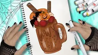 Cómo dibujar una TAZA DE BATIDO DE HALLOWEEN - DIBUJO DE HALLOWEEN - Colorear con rotulador OHUHU