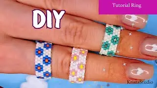 Peyote stitch ring for beginners, Flowers ring pattern.