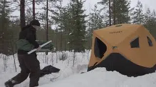 Pilkkiteltalla yöksi metsään - Toimiiko lämmitin?