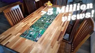 Circuit boards with lights in epoxy in a table