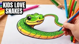 How to Draw a Snake Easy || Kawaii Snake Drawing & Colour for kids