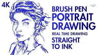 Brush pen Portrait Drawing [Real Time 4K]