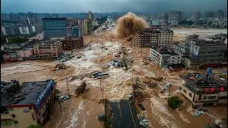 China is being washed away by a powerful flood. Shocking footage of the flood.