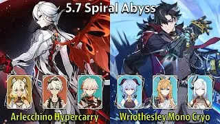 C2 Arlecchino Hypercarry & C0 Wriothesley Mono Cryo - Genshin Impact 5.7 Spiral Abyss Full Clear