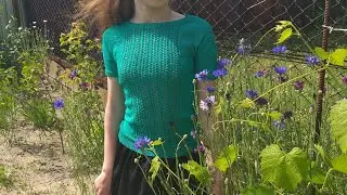 Raglan T-shirt from the bottom without seams + sprout Knitting on a girl. Part 2