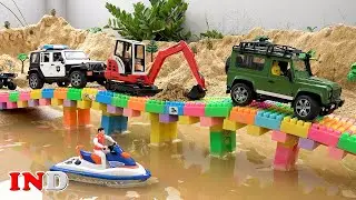 Build Bridge Truck Excavator and Toy Police Car