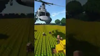 A low flying helicopter provokes and disturbs the villagers - Minecraft