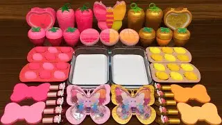 BUTTERFLY  PINK vs GOLD ! Mixing random into GLOSSY SLIME !Satisfying Slime Mixing 