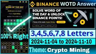 Binance Word Of The Day Answers Today | Crypto Mining WOTD | All Letters Word Of The Day