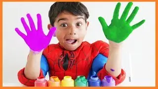 Evan finger painting and learning colors with the finger family song!