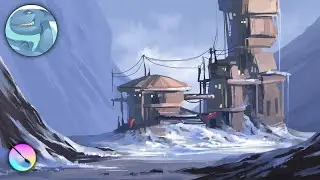 Winter station. Krita digital painting. Drawing process.