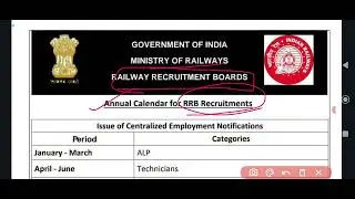 Railway annual calendar/ALP/RRB JE/Technician notification