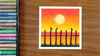 Sunset drawing with oil pastel  | Oil pastel drawing for beginners | Nature drawing