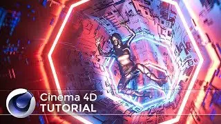 Cinema 4D & Octane Tutorial - Broken Metal Human in Futuristic Neon Light Tunnel Everyday Render