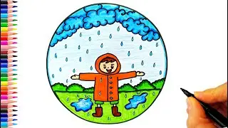 Yağmurda Yürüyen Çocuk Çizimi ☔ Kolay Yağmur Çizimi - How To Draw a Rainy Day  Rainy Season Drawing