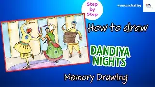 How to draw a scene of a  Dandiya night a Memory Drawing Tutorial