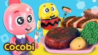 Campfire Cooking! Let's Cook Steak and Vegetables | Play with Cooking Toys | Cocobi Food Truck