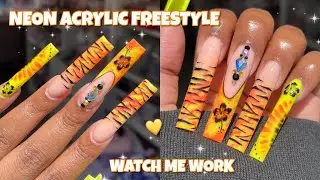 XL NEON MARBLE FREESTYLE 🧡✨ | Using Kiara Sky Products | Animal + Tropical Nail Art