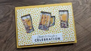 How to make a fun shaker card with three windows - in this case, three beer glasses. w/ Brewed Dies