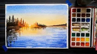 Simple watercolor sunset painting