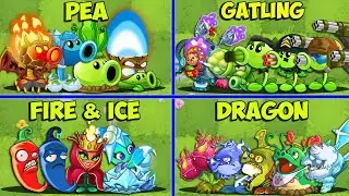 4 Team PEA x GUNNER x FIRE ICE x DRAGON - Who Will Win? - Pvz 2 Team Plant vs Team Plant
