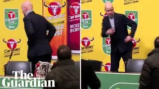 Erik Ten Hag forgets Carabao Cup trophy as he leaves post-match press conference