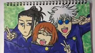 Gojo, Geto and Shoko Drawing|step by step painting #jujutsukaisen #drawing #gojo