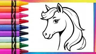 Drawing and coloring a Horse 🐎✨️👌😍  Easy Horse drawing for kids #horse #horsedrawing #horseface