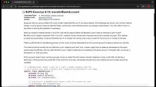 Exercise 8.13 (transferBankAccount) Java Tutorial || Practice-It