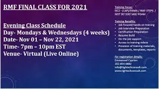November 2021 (4 Weeks) RMF Training Schedule