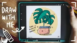 Draw with me: How I draw a cute monstera plant on the iPad with Procreate