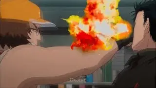 Okabe gets falcon punched by Daru and falls on the floor like a bitch
