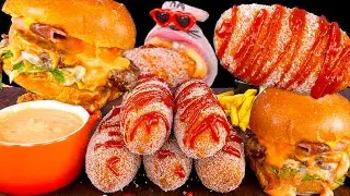 Cheesy Corn dog, Cheeseburger, and Chicken | REALMOUTH ANIMATION ASMR MUKBANG