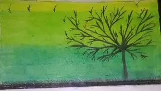 Oil pastel drawing || Grass with tree oil pastel drawing || Beautiful scenery drawing | 
