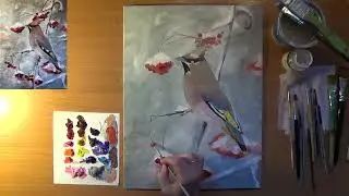 Как нарисовать свиристеля.  Акрил