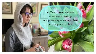 Руквлог#57: снеговик вышит/ начала капор/ организую нитки Dim/ покупки с Ali