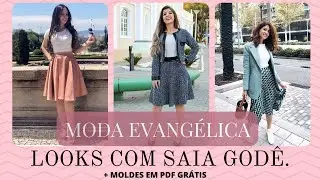 Moda Evangélica- LOOKS COM SAIA GODÊ  + MOLDE EM PDF GRÁTIS.